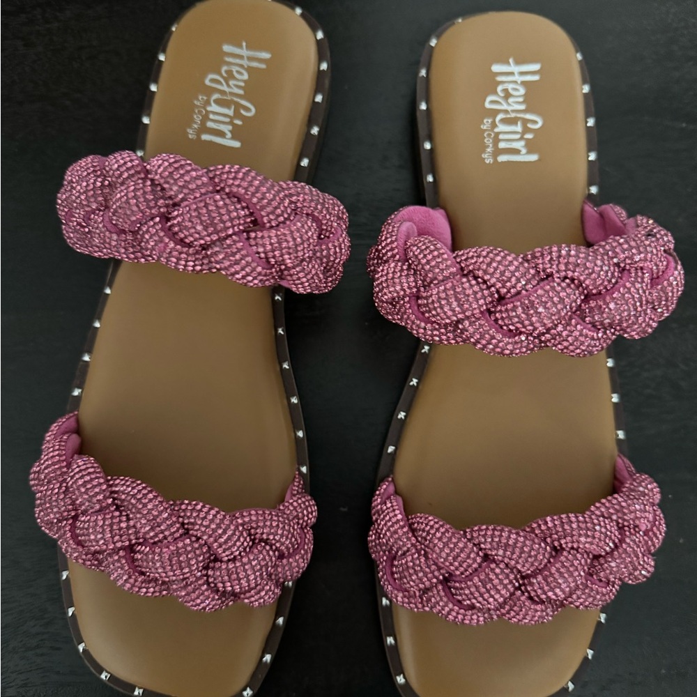 Corkeys Don’t Get It Twisted Fuchsia Rhinestone Sandles - Picture 3 of 6